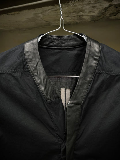 Rick Owens SS16 "CYCLOPS" Calf Leather Trim Mandarin Collar Shirt detail | DRIEW GARMENTS