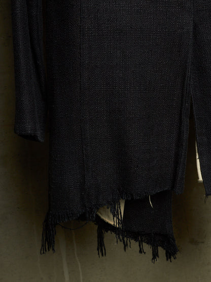 Aleksandr Manamïs 2010s Charcoal Grey Raw Silk Frayed Hem Coat