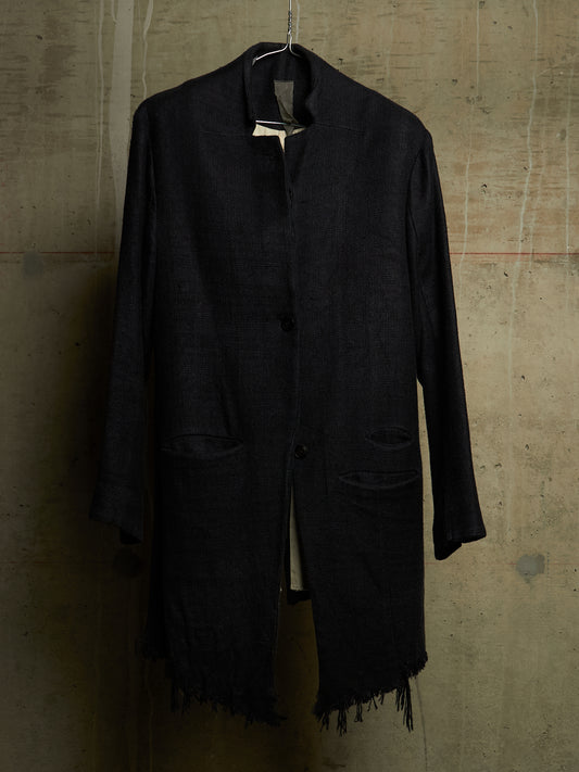 Aleksandr Manamïs 2010s Charcoal Grey Raw Silk Frayed Hem Coat
