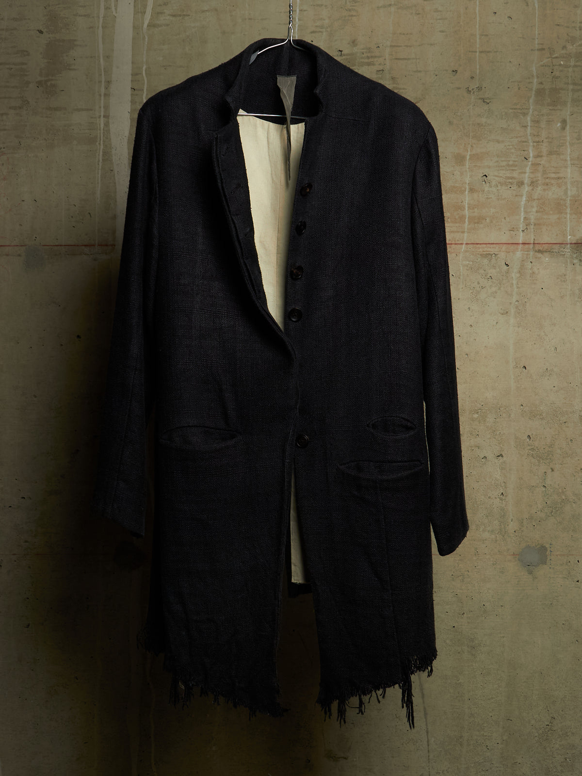 Aleksandr Manamïs 2010s Charcoal Grey Raw Silk Frayed Hem Coat