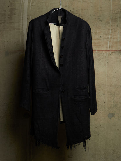 Aleksandr Manamïs 2010s Charcoal Grey Raw Silk Frayed Hem Coat