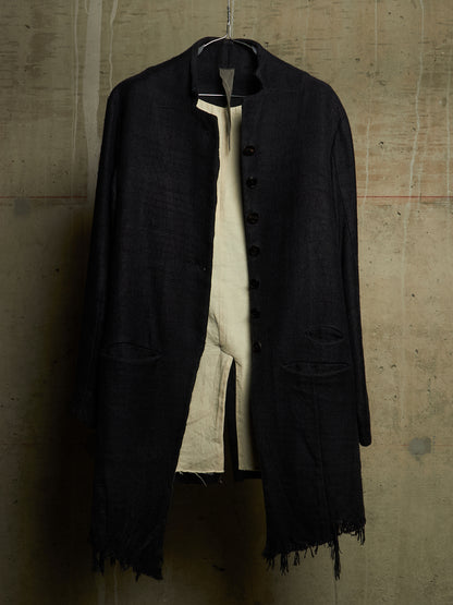 Aleksandr Manamïs 2010s Charcoal Grey Raw Silk Frayed Hem Coat