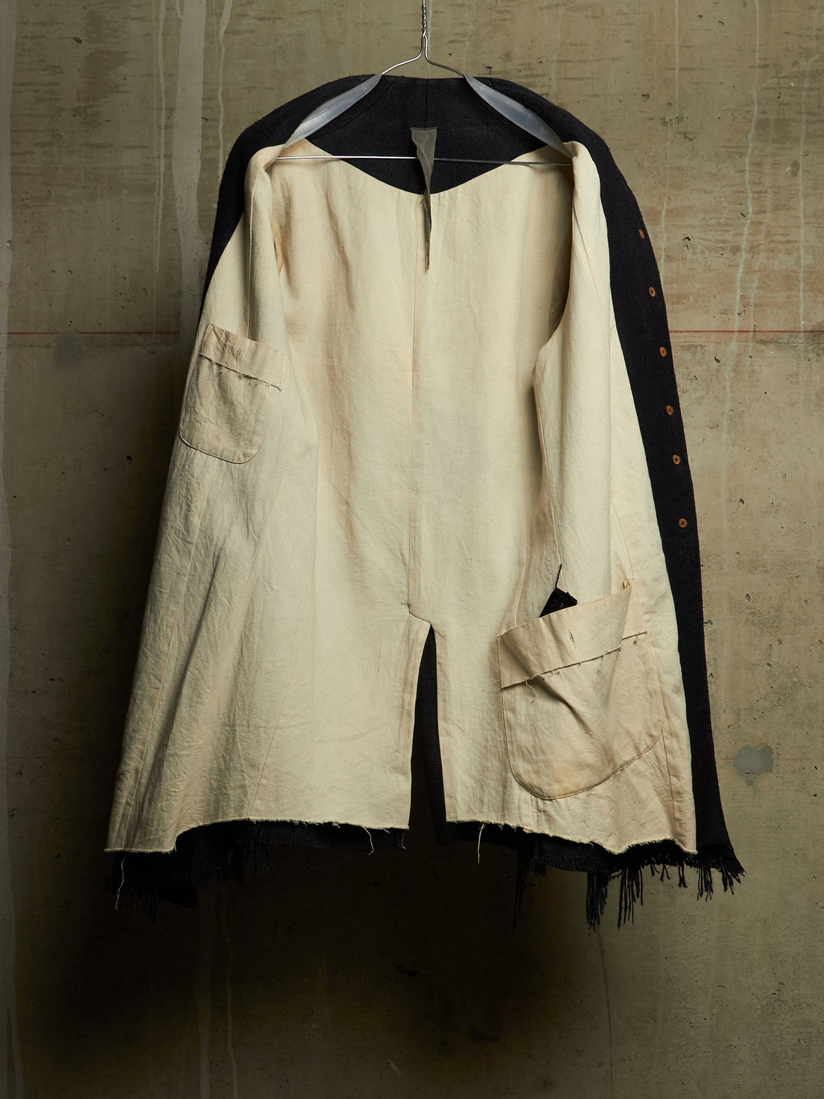 Aleksandr Manamïs 2010s Charcoal Grey Raw Silk Frayed Hem Coat