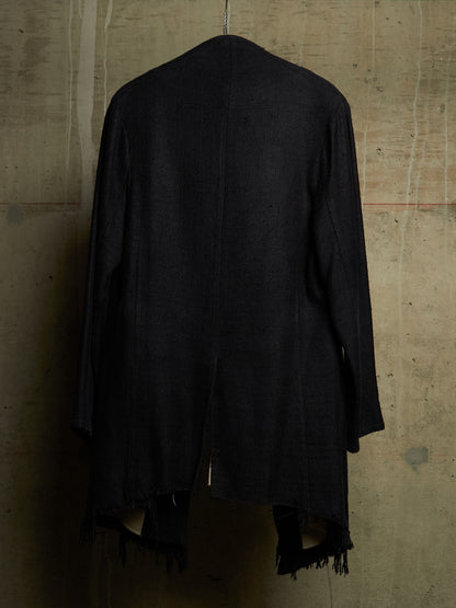 Aleksandr Manamïs 2010s Charcoal Grey Raw Silk Frayed Hem Coat