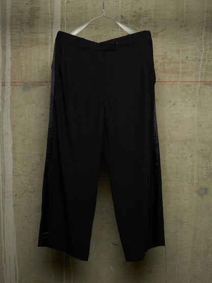 Ann Demeulemeester 90s Black Velvet Side Stripe Wide Leg Tuxedo Trousers