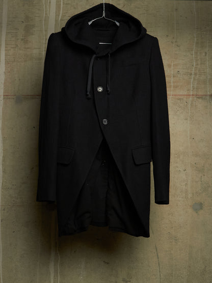 Ann Demeulemeester 2010s Black Virgin Wool Hooded Blazer