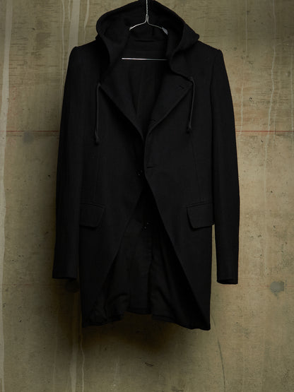 Ann Demeulemeester 2010s Black Virgin Wool Hooded Blazer