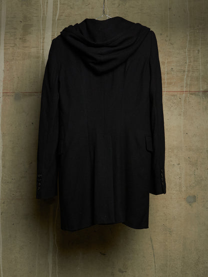 Ann Demeulemeester 2010s Black Virgin Wool Hooded Blazer
