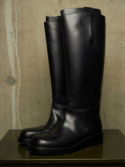 Ann Demeulemeester AW26 Black 'Stan' Cow Leather Knee-High Riding Boots