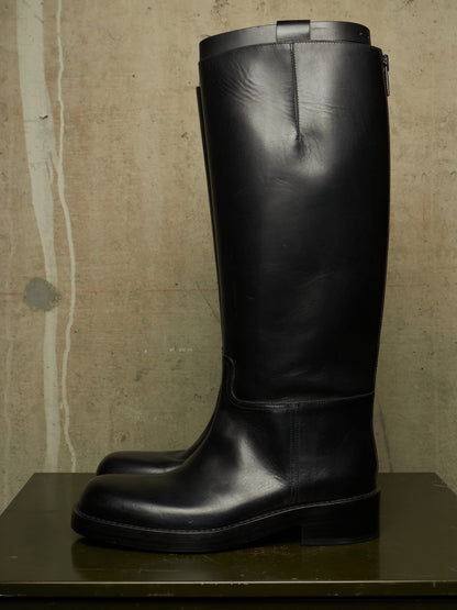Ann Demeulemeester AW26 Black 'Stan' Cow Leather Knee-High Riding Boots
