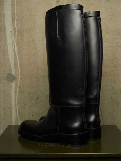 Ann Demeulemeester AW26 Black 'Stan' Cow Leather Knee-High Riding Boots