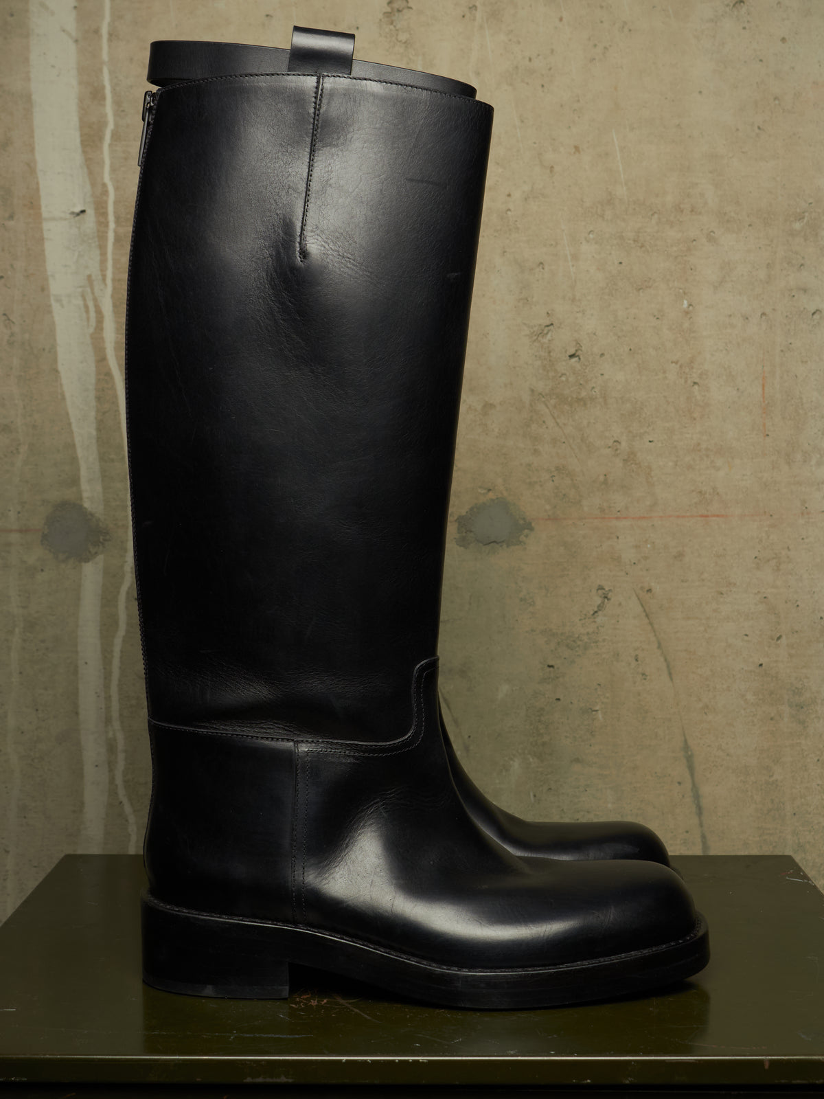 Ann Demeulemeester AW26 Black 'Stan' Cow Leather Knee-High Riding Boots