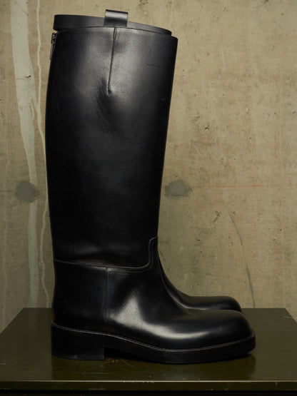 Ann Demeulemeester AW26 Black 'Stan' Cow Leather Knee-High Riding Boots