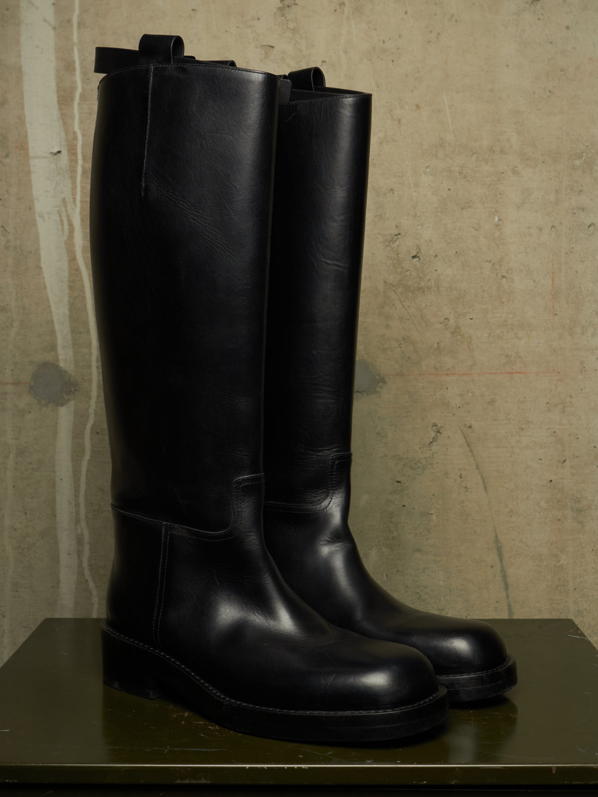 Ann Demeulemeester AW26 Black 'Stan' Cow Leather Knee-High Riding Boots
