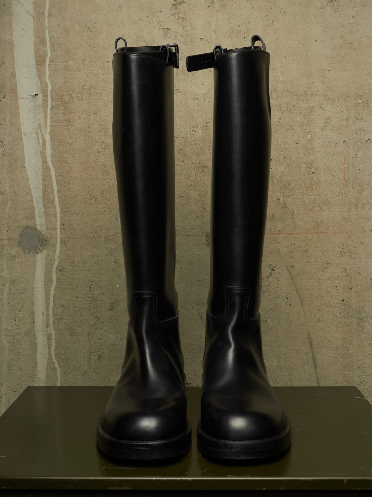 Ann Demeulemeester AW26 Black 'Stan' Cow Leather Knee-High Riding Boots