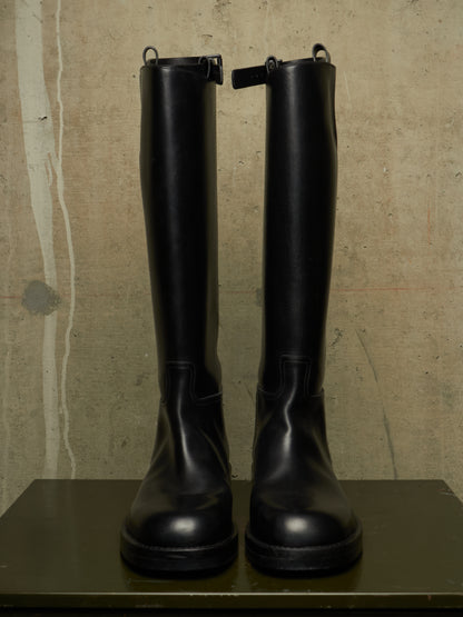 Ann Demeulemeester AW26 Black 'Stan' Cow Leather Knee-High Riding Boots