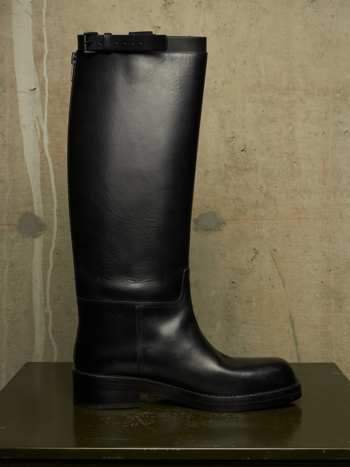 Ann Demeulemeester AW26 Black 'Stan' Cow Leather Knee-High Riding Boots