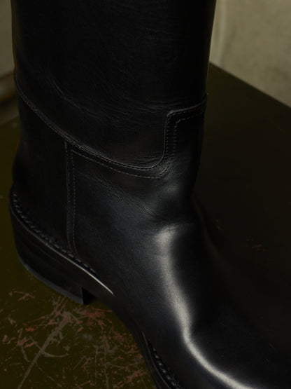 Ann Demeulemeester AW26 Black 'Stan' Cow Leather Knee-High Riding Boots