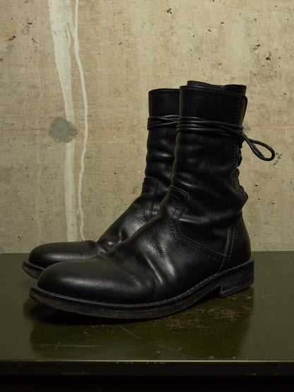 Ann Demeulemeester SS22 Black 'Heiko' Calf Leather Back-Lace Ankle Boots