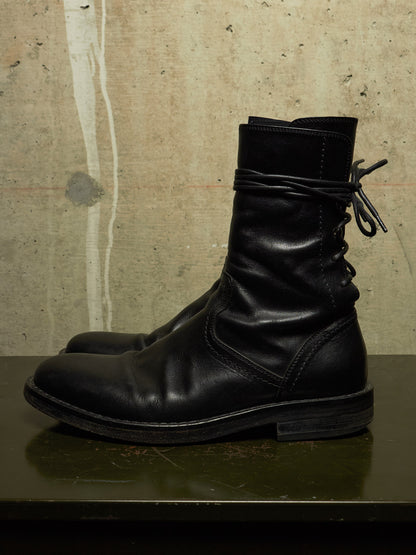 Ann Demeulemeester SS22 Black 'Heiko' Calf Leather Back-Lace Ankle Boots