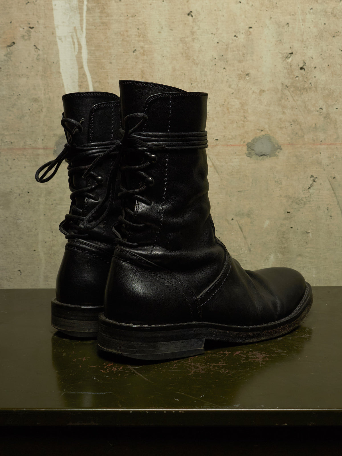Ann Demeulemeester SS22 Black 'Heiko' Calf Leather Back-Lace Ankle Boots