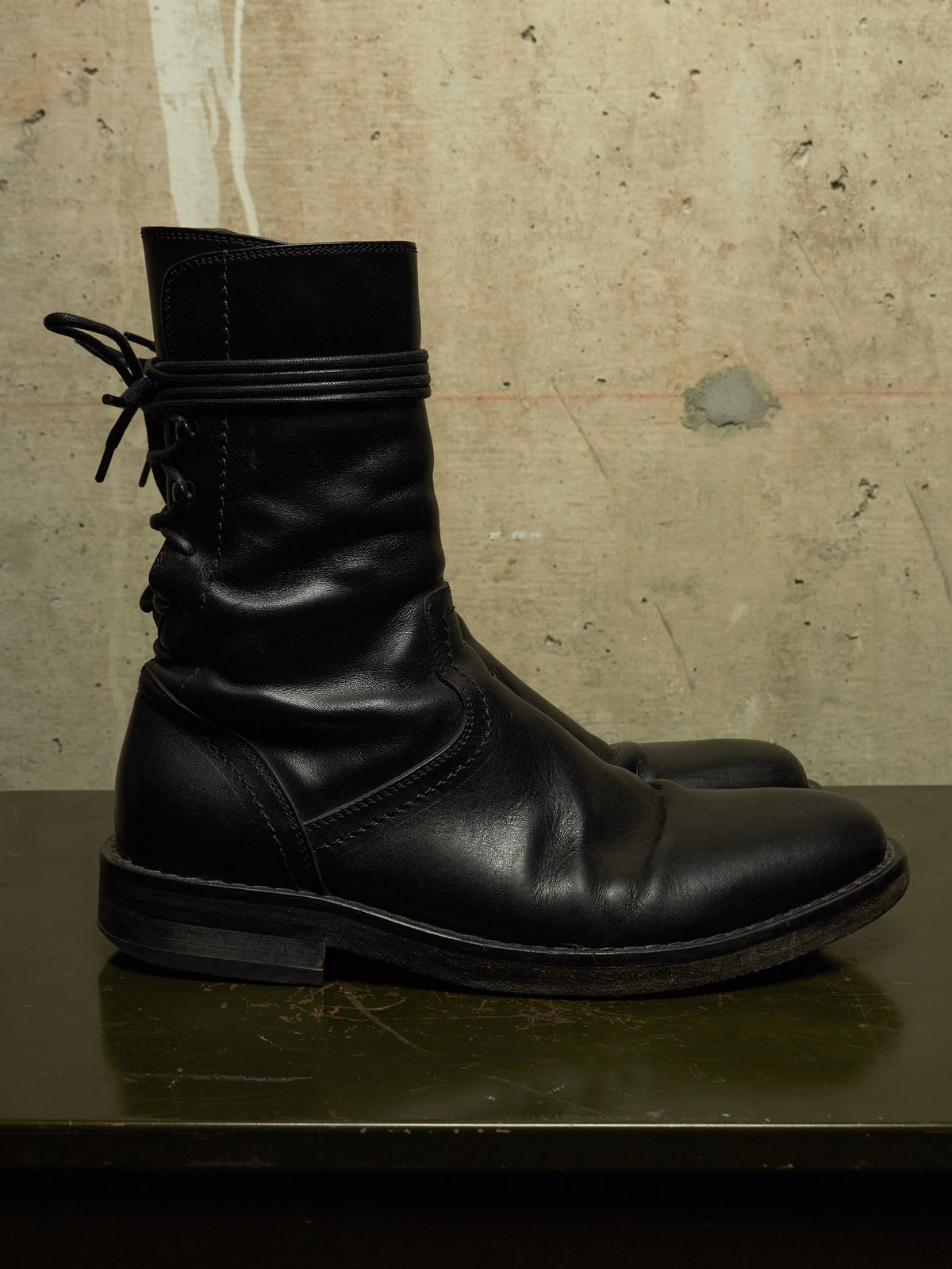 Ann Demeulemeester SS22 Black 'Heiko' Calf Leather Back-Lace Ankle Boots