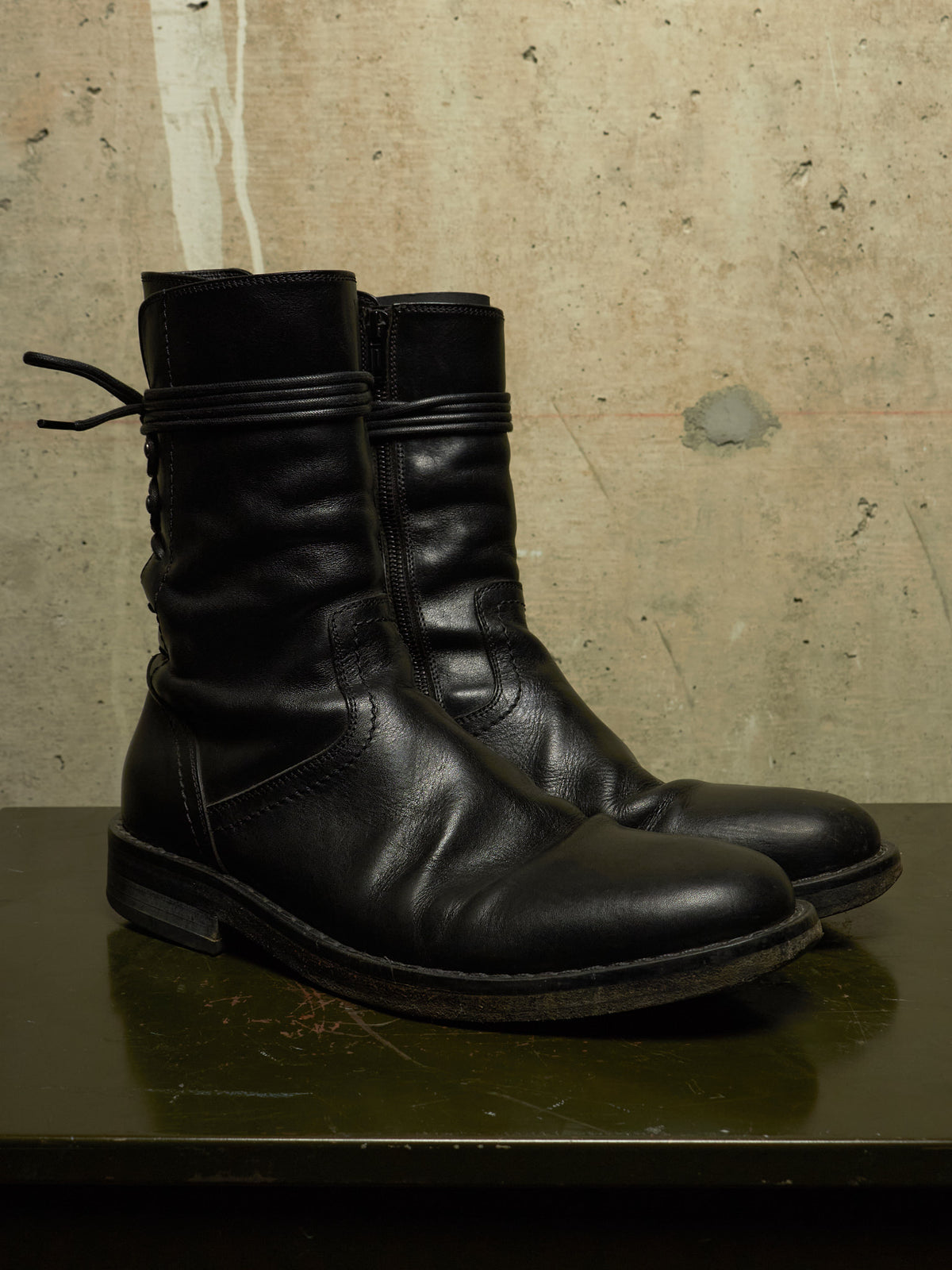 Ann Demeulemeester SS22 Black 'Heiko' Calf Leather Back-Lace Ankle Boots