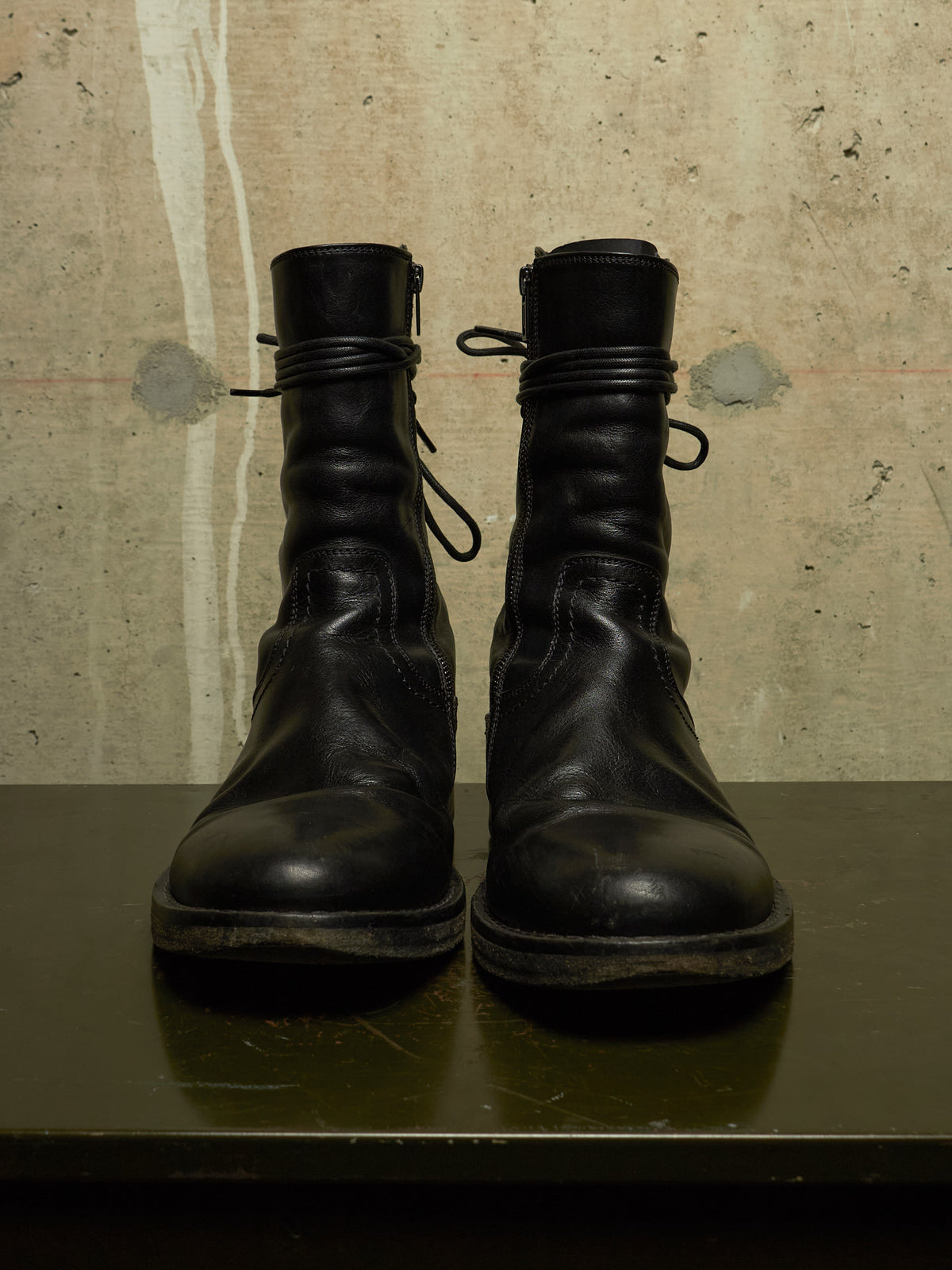 Ann Demeulemeester SS22 Black 'Heiko' Calf Leather Back-Lace Ankle Boots