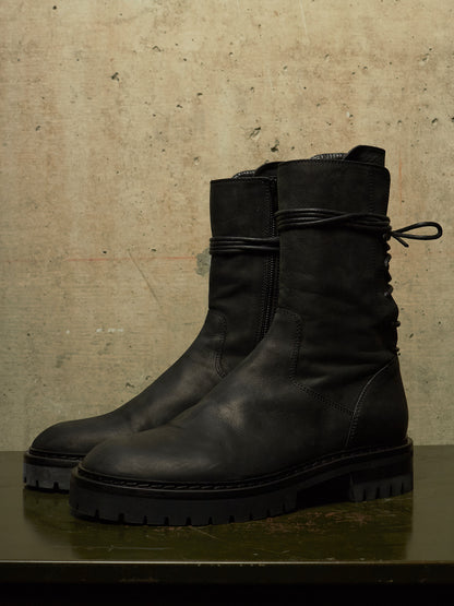 Ann Demeulemeester SS22 Black 'Louise' Calf Nubuck Leather Back-Lace Ankle Boots