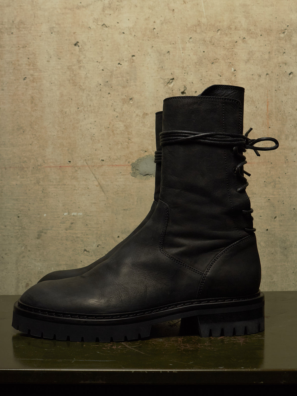 Ann Demeulemeester SS22 Black 'Louise' Calf Nubuck Leather Back-Lace Ankle Boots