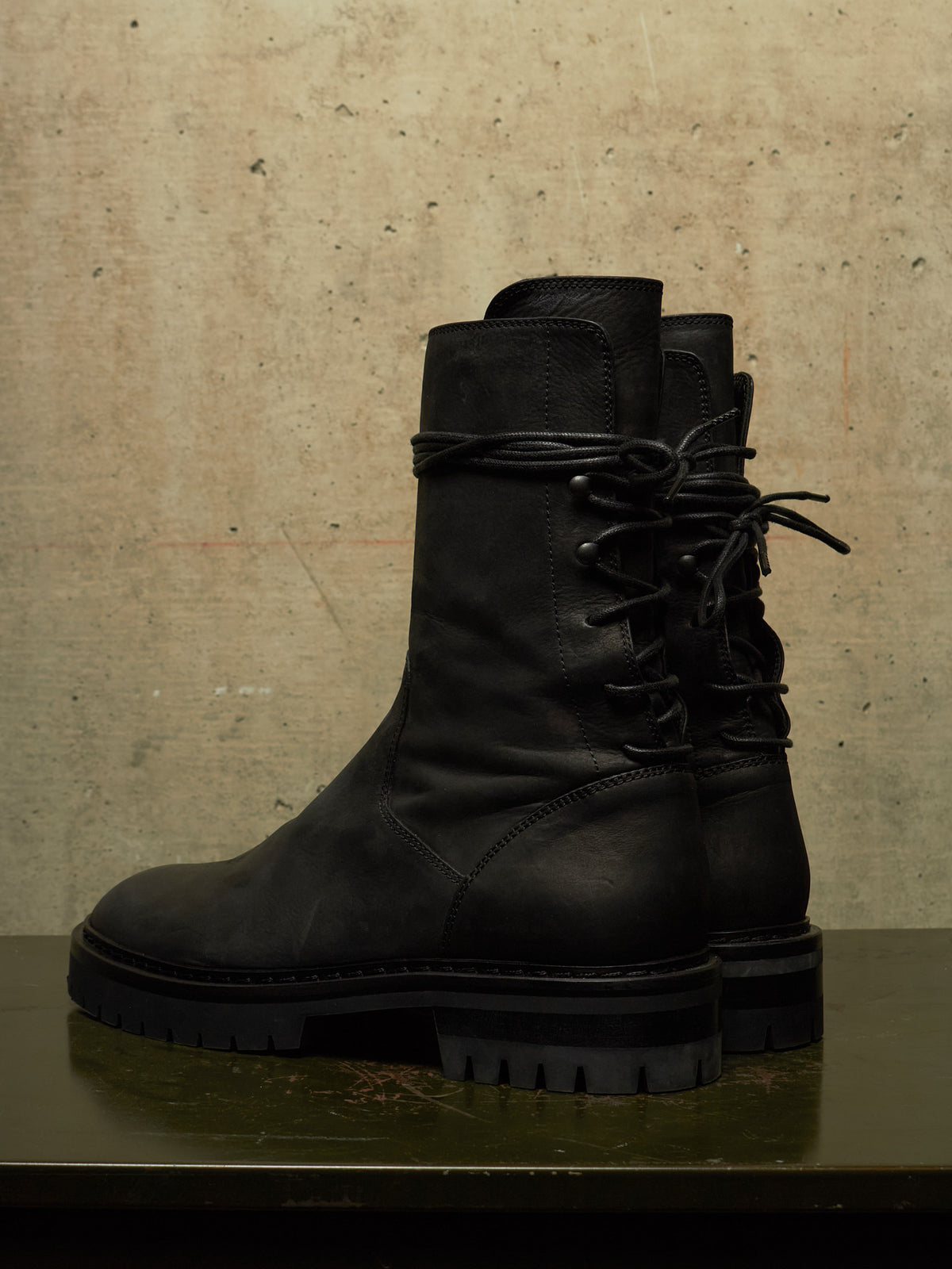Ann Demeulemeester SS22 Black 'Louise' Calf Nubuck Leather Back-Lace Ankle Boots