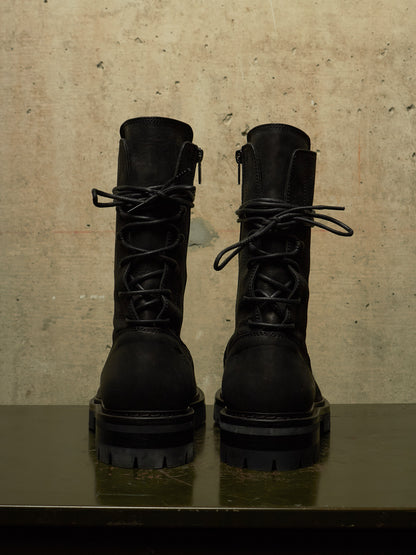 Ann Demeulemeester SS22 Black 'Louise' Calf Nubuck Leather Back-Lace Ankle Boots