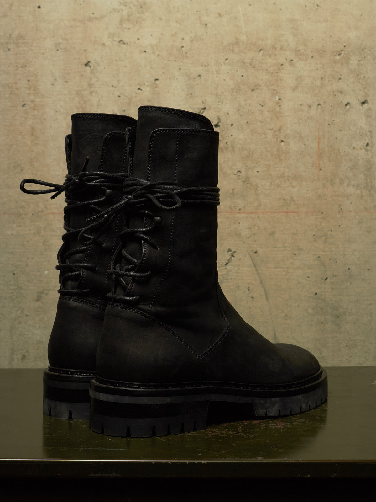 Ann Demeulemeester SS22 Black 'Louise' Calf Nubuck Leather Back-Lace Ankle Boots
