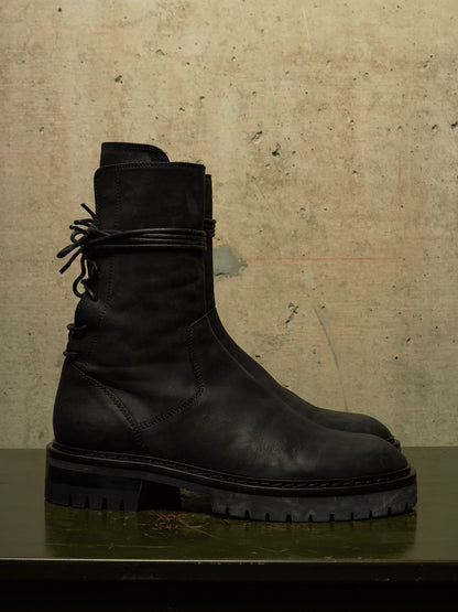 Ann Demeulemeester SS22 Black 'Louise' Calf Nubuck Leather Back-Lace Ankle Boots