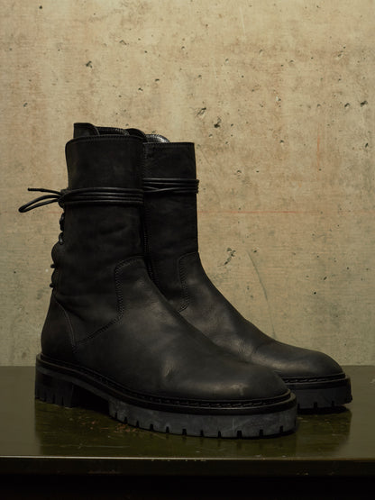 Ann Demeulemeester SS22 Black 'Louise' Calf Nubuck Leather Back-Lace Ankle Boots