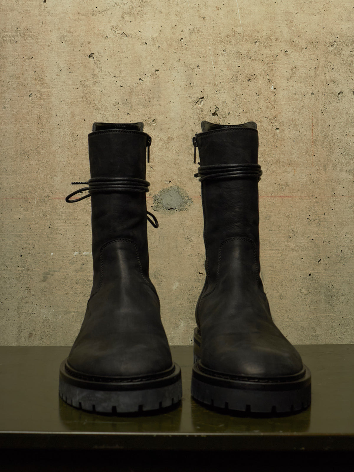 Ann Demeulemeester SS22 Black 'Louise' Calf Nubuck Leather Back-Lace Ankle Boots