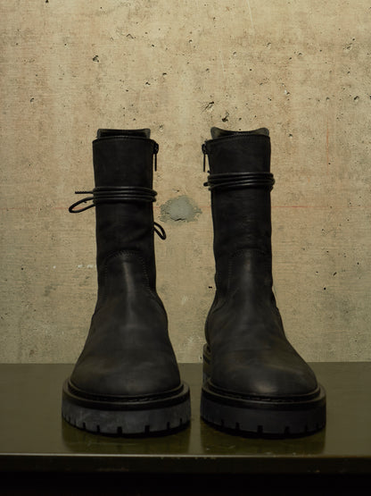 Ann Demeulemeester SS22 Black 'Louise' Calf Nubuck Leather Back-Lace Ankle Boots