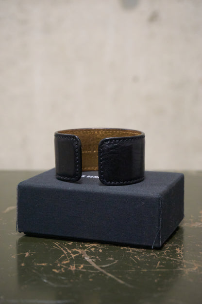 Ann Demeulemeester 2010s Adjustable Black Calf Leather Gold Foil Cuff