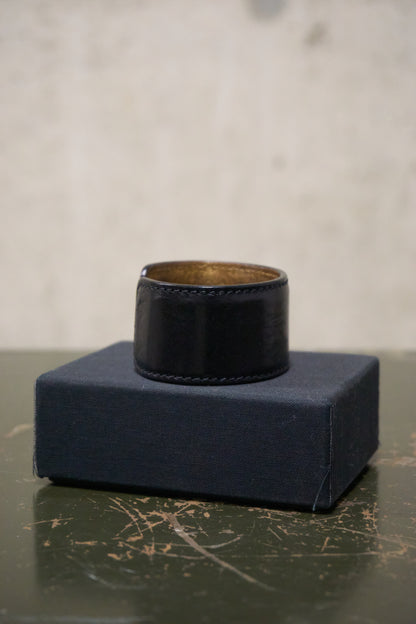 Ann Demeulemeester 2010s Adjustable Black Calf Leather Gold Foil Cuff