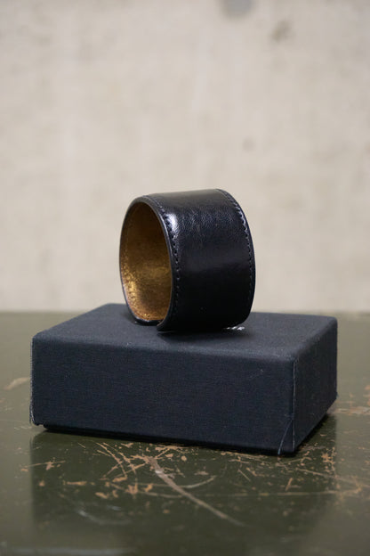 Ann Demeulemeester 2010s Adjustable Black Calf Leather Gold Foil Cuff