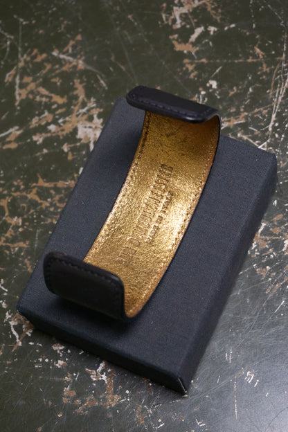 Ann Demeulemeester 2010s Adjustable Black Calf Leather Gold Foil Cuff