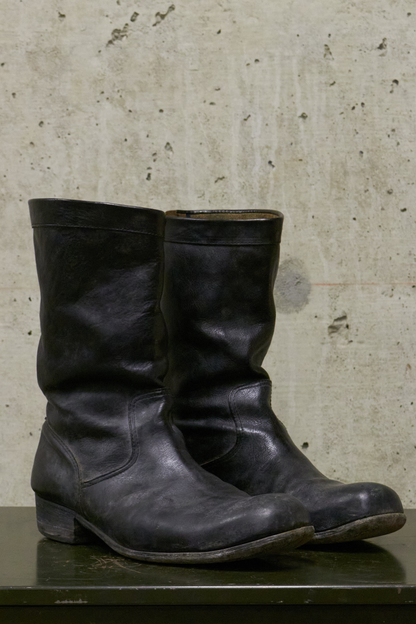 ATTACHMENT by Kazuyuki Kumagai Early 00s Vegetable Tanned Cow Leather Back-zip Engineer Boots