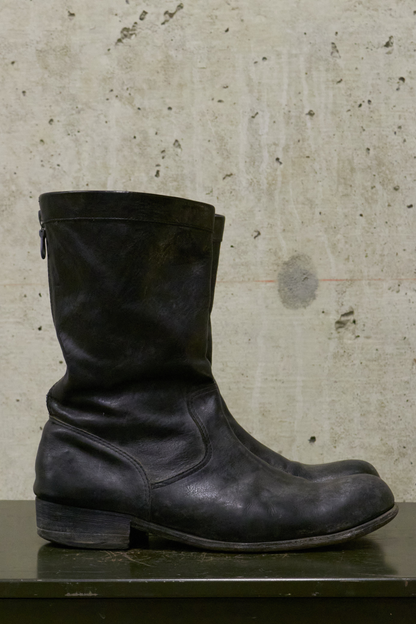 ATTACHMENT by Kazuyuki Kumagai Early 00s Vegetable Tanned Cow Leather Back-zip Engineer Boots