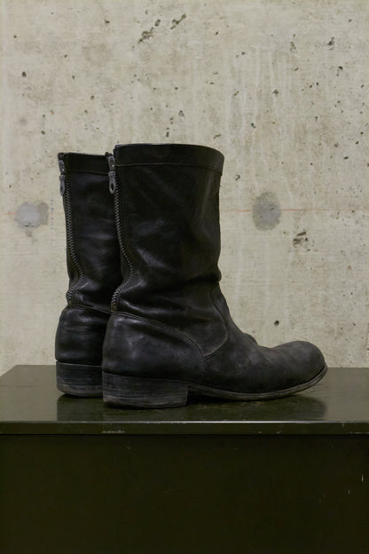 ATTACHMENT by Kazuyuki Kumagai Early 00s Vegetable Tanned Cow Leather Back-zip Engineer Boots