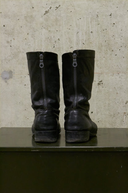ATTACHMENT by Kazuyuki Kumagai Early 00s Vegetable Tanned Cow Leather Back-zip Engineer Boots