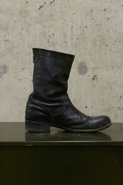 ATTACHMENT by Kazuyuki Kumagai Early 00s Vegetable Tanned Cow Leather Back-zip Engineer Boots
