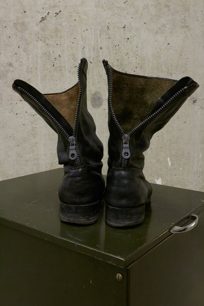 ATTACHMENT by Kazuyuki Kumagai Early 00s Vegetable Tanned Cow Leather Back-zip Engineer Boots