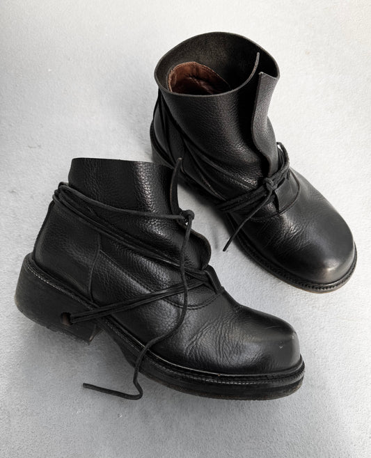 Dirk Bikkembergs AW94 Lace-through Leather Wooden Heel Boots