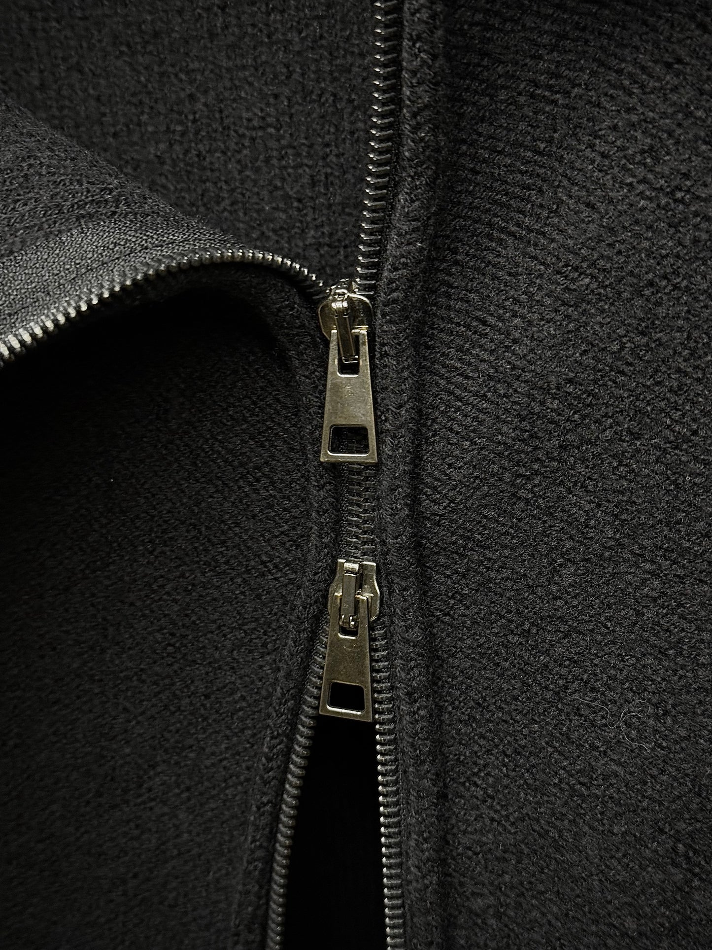 MD75 Asymmetric Funnel Neck Zip Up Wool Knit Sweater detail | DRIEW GARMENTS