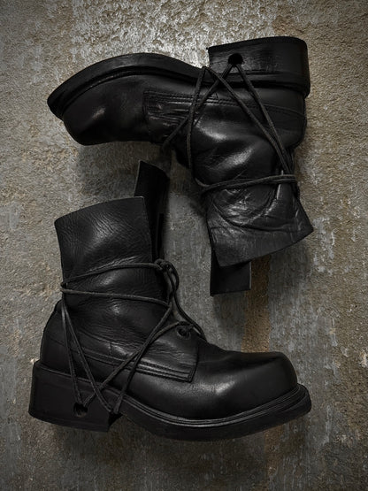 Dirk Bikkembergs 90s Black Military Lace-through Calf Leather Boots | Archive Fashion Toronto